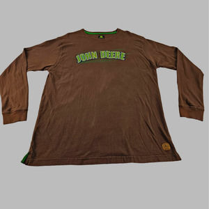 John Deere Long Sleeve Tee TShirt Farmer Tractor Mens Large Raised Letters Brown